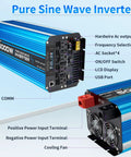 5000W Pure Sine Wave Inverter 12V DC To 110V 120V AC Converter with LCD Display, 4 AC Outlets, USB Ports, and cooling fan