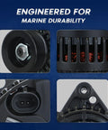 Close-up views of Marine Alternator 12V 65A for 1998 to 2023 4.3L 5.0L 5.7L engines and JLG boom lifts, corrosion-resistant.