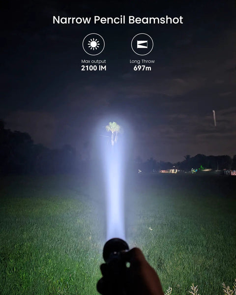 IF22A Rechargeable Flashlight With SFT40 LED 2100 Lumen High Output Beamshot Showing 690 Meter Range