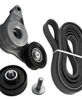 Heavy Duty Drive Belt Tensioner Kit With Serpentine Belt And Idler Pulley For Your Car, The Total 3-Piece Maintenance Solution To Fix That Squeaking Noise Fast And Get Your Engine Running Smooth Again. 3-piece kit with tensioner, belt, and pulley