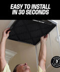 Person installing MegaFilter 14x24x1 Air Filter MERV 13 Activated Carbon in ceiling vent, highlighting ease of installation
