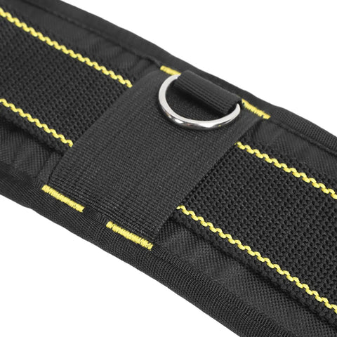 Heavy Duty Adjustable Tool Belt With Quick Release Buckle And Roomy Pouches Crafted From Tough 1200D Oxford Cloth close-up of buckle and stitching