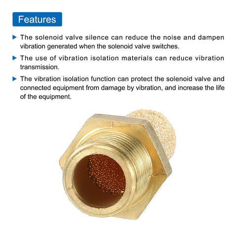 Long Brass Pneumatic Exhaust Muffler Silence for Solenoid Valves One Eighth Inch NPT with features description