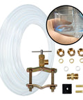Plug And Play Ice Maker Water Line Kit For Fridges And Freezers With One Quarter Inch By Twenty Five Feet Poly Tubing And Includes Quick Connect Saddle Valve And All Necessary Fittings And Adapters For Easy Installation, showing tubing and fittings.
