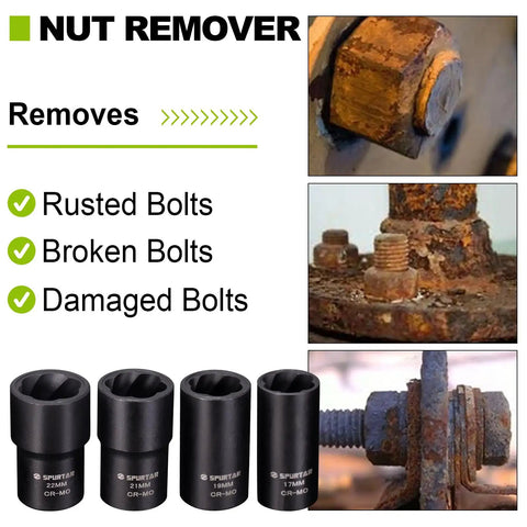 5 Piece Lug Nut Removal Tool Set For Damaged Nuts And Bolts In 17mm 19mm 21mm 22mm Sizes with rusted bolt images