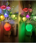 Two Pack Plug In LED Night Light with Auto Dusk To Dawn Sensor Half Watt Energy Saving Lamp with Rose Flower Mushroom design