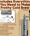 Nitro Cold Brew Coffee Maker Kit With 128 Oz Extra Large Keg And Nitrogen System For Home Baristas Dispenser Kit For Smooth Frothy Cold Brew Ideal Gift For Coffee Lovers, shown with assembly items and stainless steel keg.