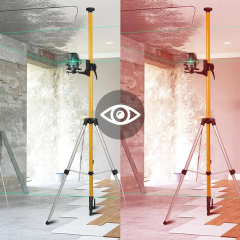 Super Tough Red Laser Enhancement Glasses Kit With Hefty Magnetic L Bracket And Bright Reflective Target Plate on a tripod in contrasting light.