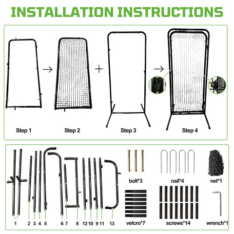 Installation instructions for Heavy Duty Freestanding Baseball Batting Cage Door With Steel Tube Frame And HDPE Mesh, Multi Locking System