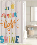 Colorful Quotes Kids Shower Curtain Set With Non Slip Rug, Waterproof 72x72 Inches, Cartoon Inspiring Letters in bright bathroom