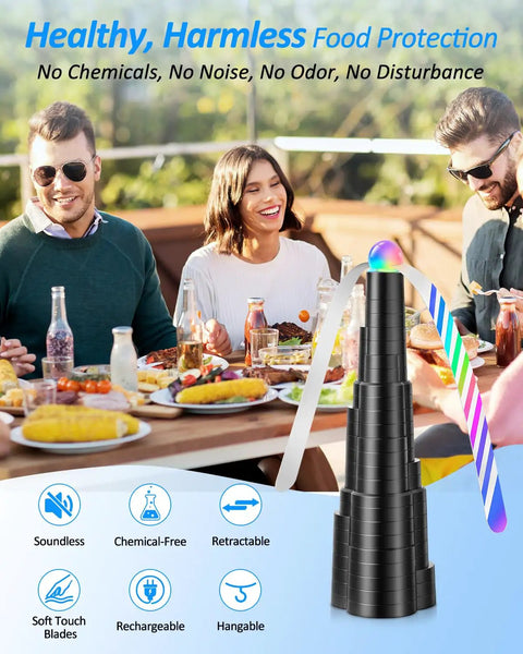 USB Powered Fly Fans For Tables With LED Light at outdoor picnic with friends, showcasing soft blades, super silent