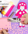 Using 3 Piece Metal Handheld Paper Punch Set With Circle Star Heart Shapes for DIY craft project on colorful paper.