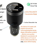 Dual USB Car Charger With Quick Charge 3.0, 2 USB Ports, In Car Carbon Monoxide Alarm With LCD Display, High Sensitivity CO Detector, Black