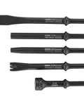 Air Hammer Chisel Set In Portable Tool Roll, 5-Piece With Beefy Bits And.401 Shank, Heavy-Duty Demolition Kit, five chisel bits visible