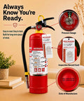 Totally Bulletproof 5 Lb Abc Dry Chemical Fire Extinguisher 2 Pack With Dead Simple Quick Release Handle And Instant Pull Pin Activation For Home Office Car Or Kitchen Electrical And Grease Fire Safety That Actually Works When It Counts, showing pressure gauge and inspection record.