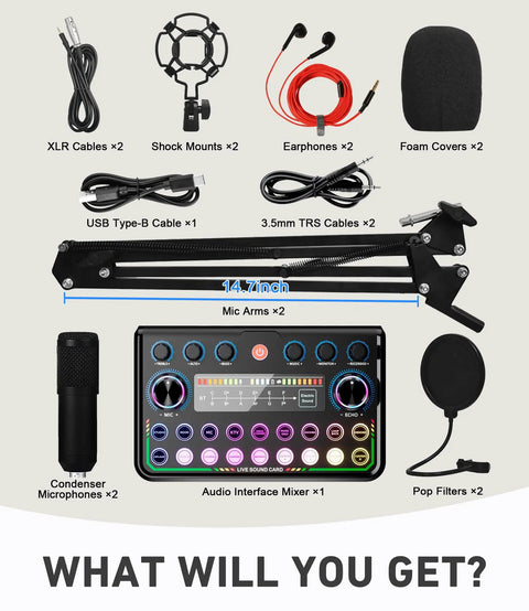 Two Microphones Podcast Kit With Soundboard For Beginners Plug And Play Setup For Iphone Laptop And PC Ideal For Streaming YouTube