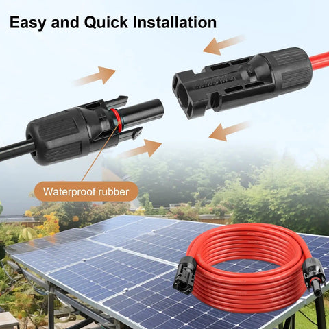 10AWG 50 Feet Solar Panel Extension Cable With Waterproof Male And Female Connectors for installation on solar panels