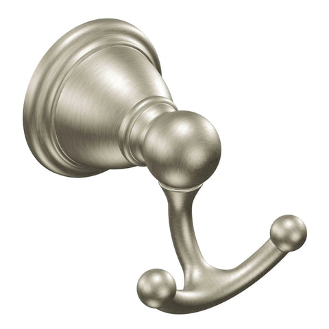 Brantford Traditional Double Robe Or Towel Hook In Brushed Nickel For Kitchen Or Bathroom Easy Install Coordinating Finish Classic Wall Mount Hook For Towels And Robes