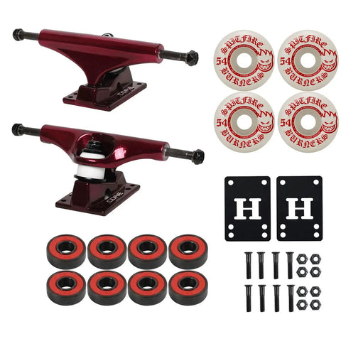 Lightweight Hollow 8.0 Inch Skateboard Trucks With 54mm Spitfire Burners Wheels And ABEC 5 Bearings, complete kit components