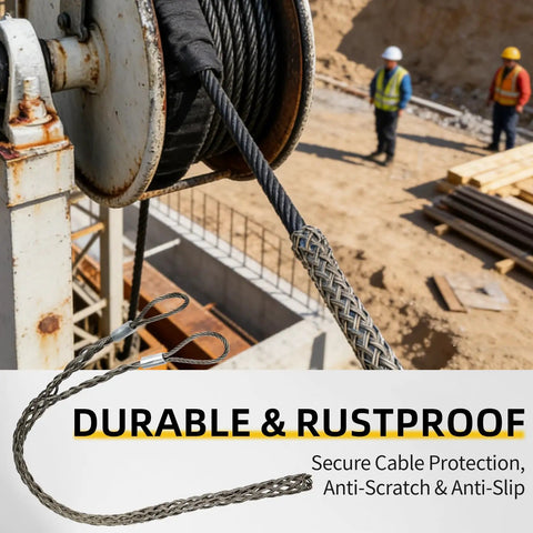 Double Head Stainless Steel Cable Puller with mesh grip in use at construction site, cable diameter 25 to 37 mm, length 720 mm