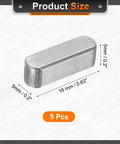 Five Pack Round Ended Feather Keys, 5 x 5 x 16mm Carbon Steel Shaft Key Stock in close-up view with size dimensions shown.