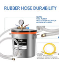 PB Motor Tech 9-gallon stainless steel vacuum chamber with tempered glass lid, gauge, and flexible hoses
