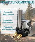 Diesel Truck Fuel Tank Sump Kit With Integrated Return And Hole Saw Includes Half Inch Fittings Seamless Install For Cummins Duramax And Powerstroke Diesel Systems Sweet Upgrade For Airdog Fass Fuel Setups shown with compatibility text