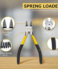 Front view of BOOSDEN 6.5-inch spring-loaded wire cutter with yellow and black grips