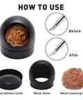 Components of All In One Solder Kit With Tip Cleaner And Holder, showing metal dome and cleaning ball.