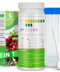 Two In One PH And Nitrogen Soil Test Kit For Home Gardens And Lawns showing strips, test tube, and manual with procedure steps