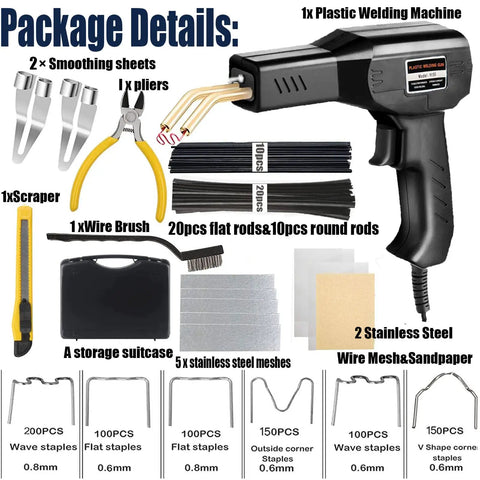 Upgraded 220W Plastic Welder Bumper Repair Kit 2 in 1 Hot Stapler Welding Tool with 800 Staples and 30 Rods Pro Grade Repair