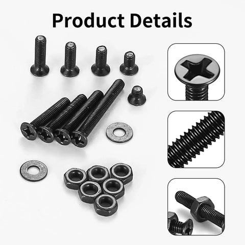 Beefy Heavy Duty M3 Screws And Nuts Kit 1110 Pcs Set with Black Phillips Flat Head, Carbon Steel Bolts, Washers, and Nuts