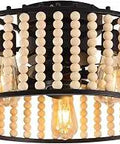 Small Ceiling Fan With Lights Remote Control Flush Mount Black Finish Boho Wood Beaded Ceiling Fan With Lights For Kitchen Bedroom Living Room Dining Room Remote Included showcasing boho wood beads and lights