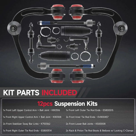 Front Upper Control Arms Kit with PU Bushings and Ball Joints for Ford F150 2009 2014, Heavy Duty Sway Bars, 12-piece set