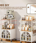 Slick 3 Tier Rolling Coffee Bar Cart For Compact Kitchens Featuring Space Savvy Corner Layout Easy Glide Casters And Nifty K Cup Pod Rack Plus Storage Hooks with customizable shelves.