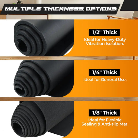Next Level Neoprene Closed Cell Foam Roll Sixty Inches Long By Seventeen Inches Wide And Half Inch Thick rolled foam options displayed.