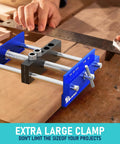 Upgraded 6.7 Inch Self Centering Doweling Jig Kit for Precise Straight Holes with steel clamp used in woodworking
