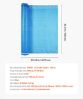 Rock Solid No Sweat Floor Underlayment 600 Square Feet 2 Mm Thick EPE Foam Padding roll, blue, detailed dimensions visible.