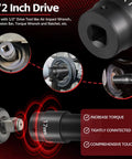 17mm Harmonic Balancer Socket For Half Inch Drive, Built Tough Heavy Duty 77060 Crank Bolt Socket, shown with impact wrench