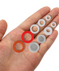 70-piece silicone gasket set; white washers with mesh inserts and two orange rings