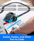 MBot2 Coding Robot For Kids Ages 8 14 And Up, Learn Scratch And Python With An Awesome, Kid-Friendly, Hands-On STEM Robotics Kit For Boys And Girls, Build, Code, And Explore Weather, Lights, And Music Features shown on coding mat