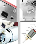 Close-up of Heavy Duty Mini Belt Sander With 90 Degree Adjustable Head motor assembly showcasing precision components and switch.