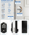 Hassle Free Keyless Entry Door Lock With Glowing Backlit Keypad And Smart Bluetooth App Control In Classy Matte Black Finish dimensions and installation guide.