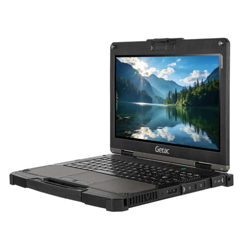 Hella Tough Rugged Laptop Featuring 10th Gen Intel Core I5 Up To 42 Ghz 133 Inch Full Hd Touchscreen 16 Gb Ram 256 Gb Ssd Ip66 Waterproof Build Shoots Straight In Rough Sites Running Windows 11 Pro Refurbished Workstation open at an angle showcasing the display and keyboard.