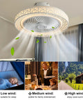 Bladeless 20 Inch Flush Mount Ceiling Fan With Remote Control, 72W, Three Color Temperatures, showing airflow effects indoors