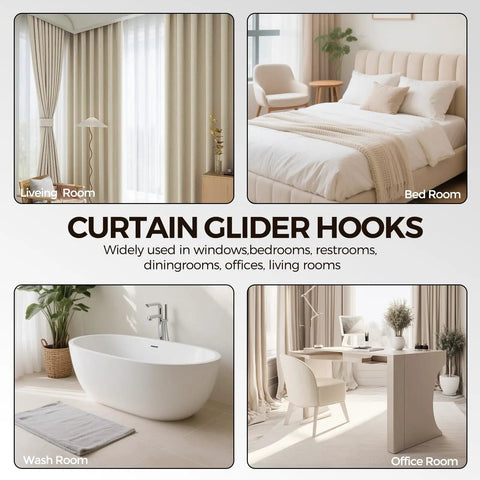 Plastic White 29mm Traverse Rod Slides and Metal Curtain Hooks Set, Snap In Curtain Track Gliders for Easy Drapery Replacement, 50 Pcs, DIY Home Upgrade, for living room and bedroom curtains