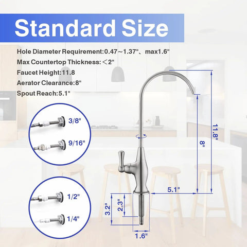 Drinking Water Faucet For Kitchen And Bar Sinks With Reverse Osmosis Filtration, Brushed Nickel And Stainless Steel, diagram.