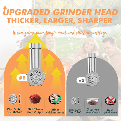 Heavy Duty Electric Meat Grinder 2800W Sausage Stuffer with upgraded #8 grinding head for tougher meat and chicken cartilage.