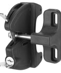 Heavy Duty Key Lockable Double Sided Gate Latch For Outdoor Fences Secures The Yard Tight With No Sweat Installation On Wood Vinyl And Metal Gates In Black close-up view.