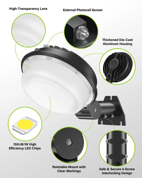 Go To 150W LED Barn Light Dusk To Dawn Outdoor Flood Light With Photocell 21000 Lumens IP65 Waterproof Daylight 5000K features
